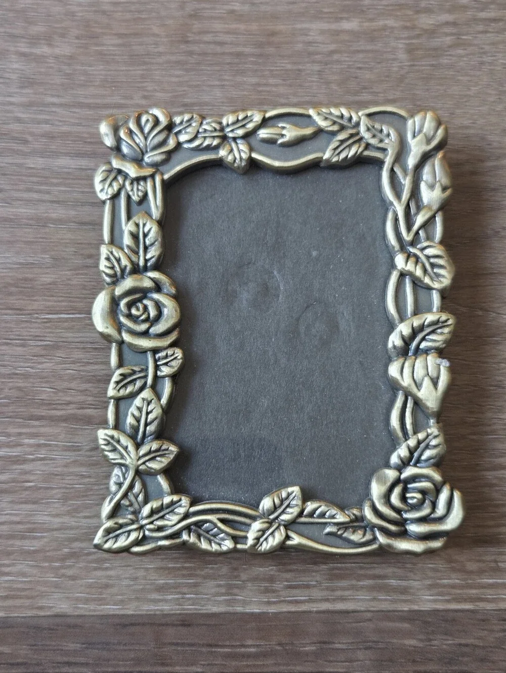 Small Vintage Bronze Gold Victorian Style Roses Ornate Picture Frame. Has glass